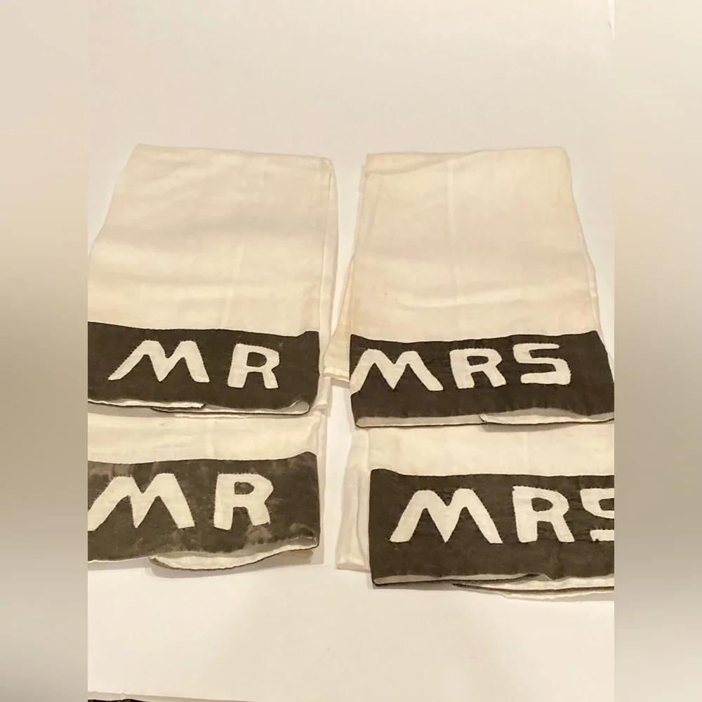 Vintage Homemade Marriage Hand Towels Mr Mrs Matching Towel Set Bridal Gift